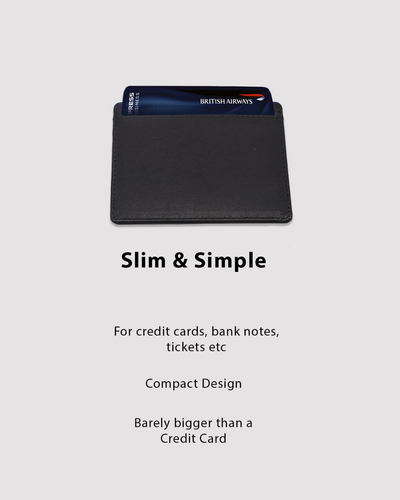 A black leather cardholder wallet with a dark blue British Airways card partially inserted, shown against a plain white background.