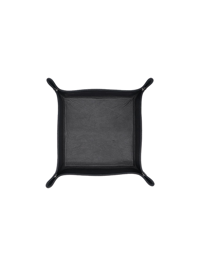 A black square mesh sling or hammock with four corner ties, shown flat against a solid white background.