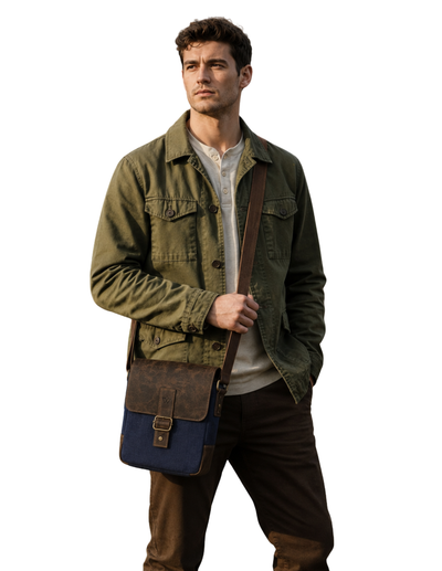 Canvas Messenger Bag Vegan Leather