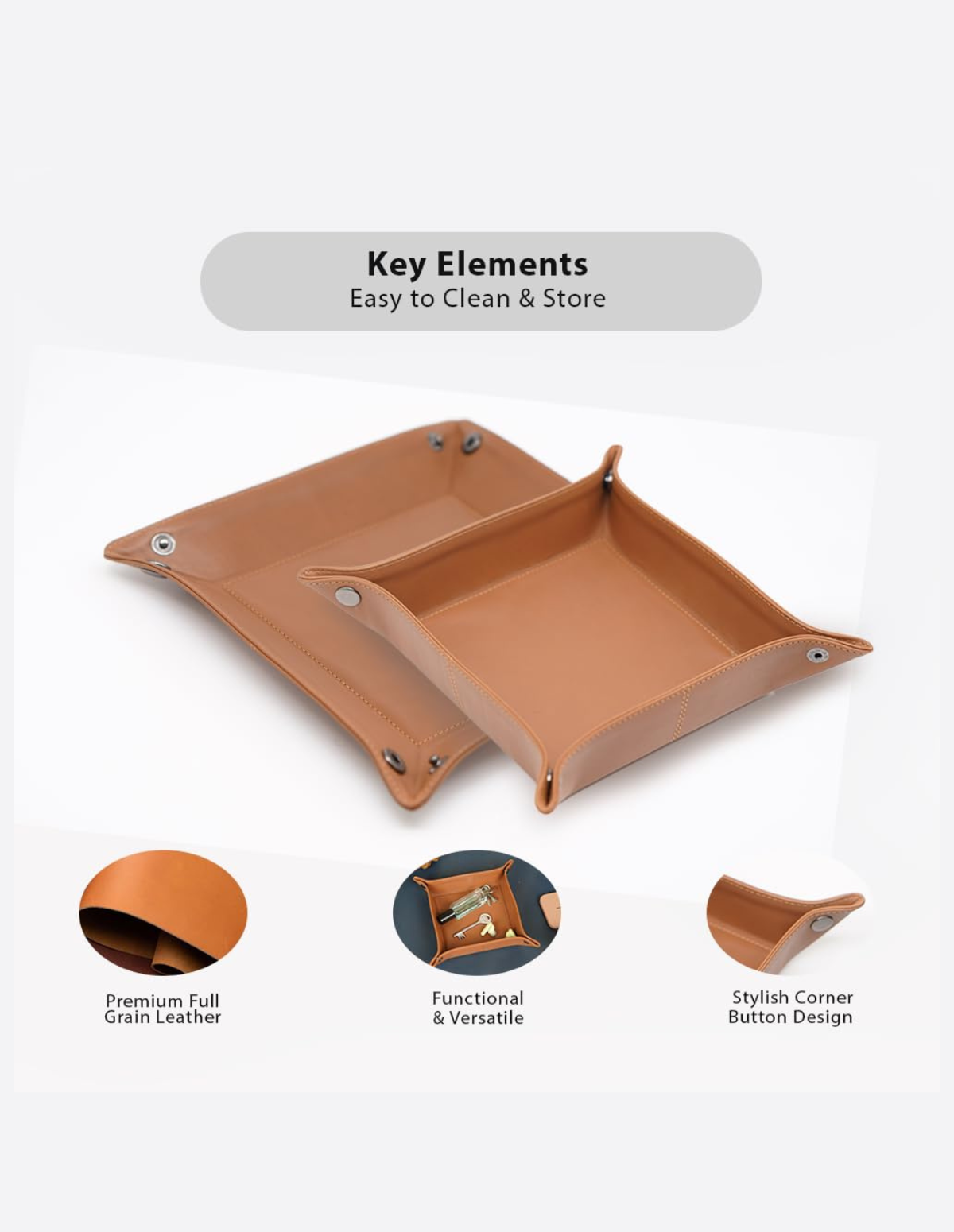 Genuine Leather Valet Tray Square