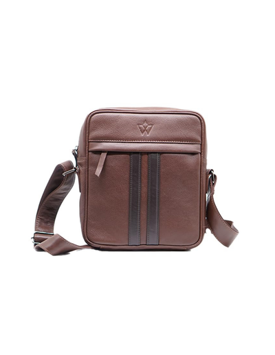 A dark burgundy leather crossbody bag with a front zippered pocket and a matching adjustable shoulder strap, shown against a plain white background.