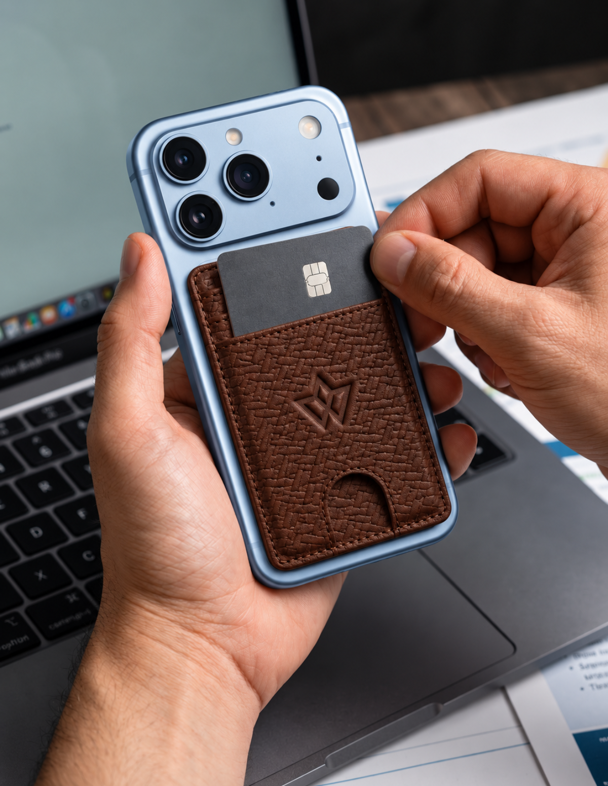 Unisex Leather Stick-on Card Holder
