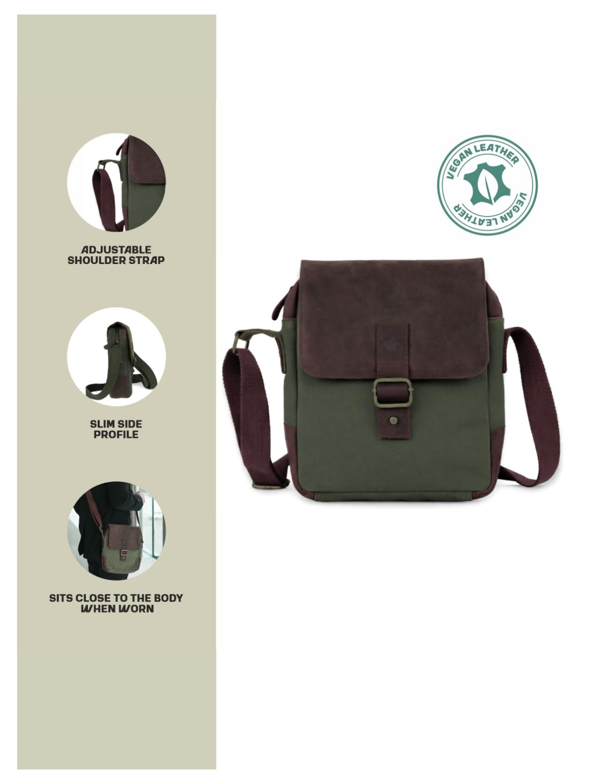 Canvas Messenger Bag Vegan Leather