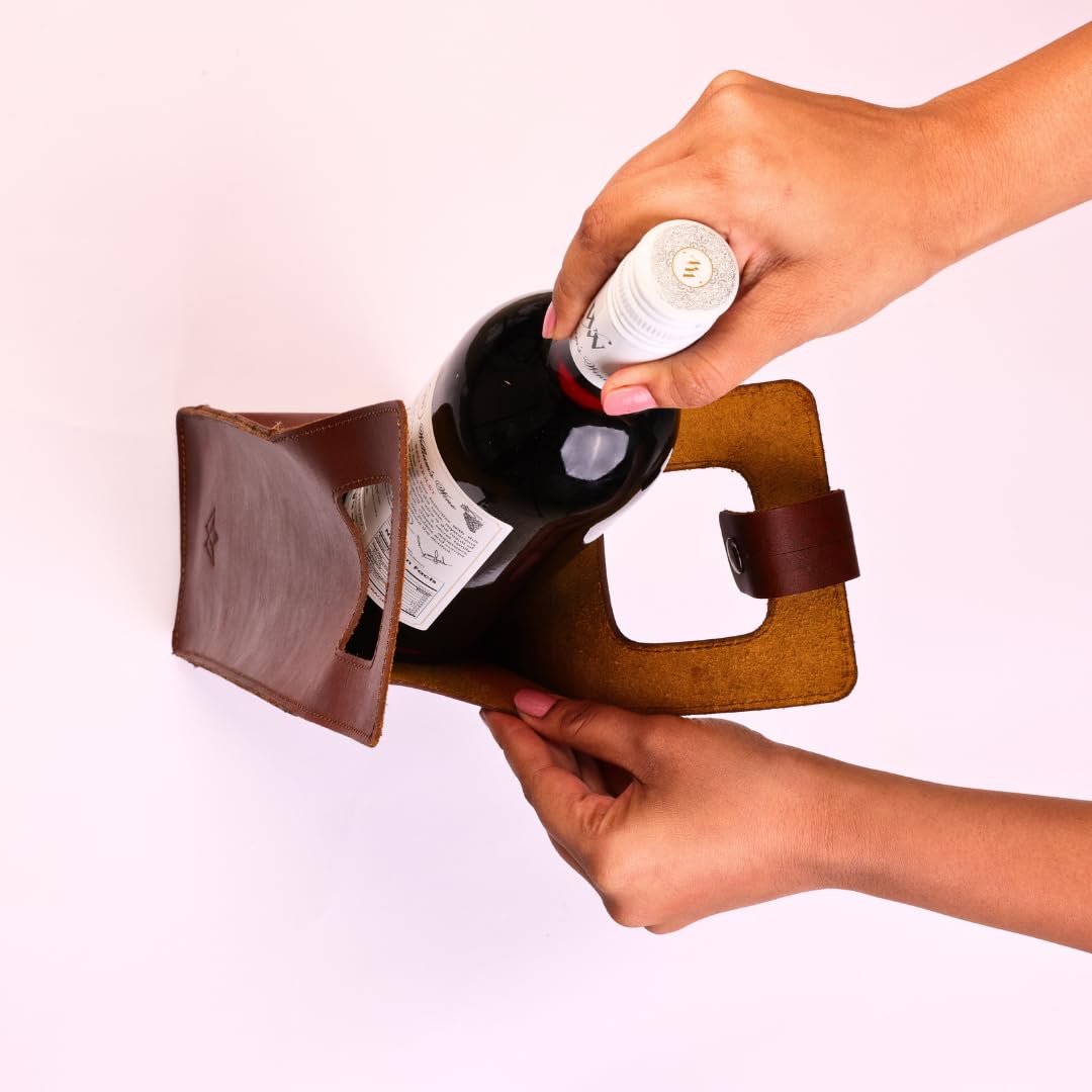 Genuine Leather Wine Bag | Wine Bottle Holder, Wine Bottle Carry Bag | Portable, Reusable Gift Case