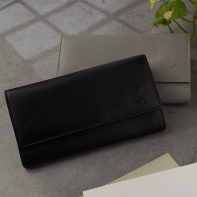 Genuine Leather Long Wallet for Women with Multiple Card Slots, Phone Compartment, Zipper Coin Pouch and RFID