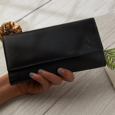 Genuine Leather Long Wallet for Women with Multiple Card Slots, Phone Compartment, Zipper Coin Pouch and RFID