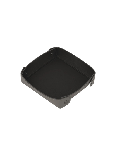 A black square plastic tray or organizer insert with raised edges and small tabs on the sides, shown on a plain white background.