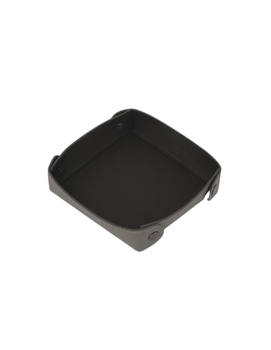 A black square plastic tray or organizer insert with raised edges and small tabs on the sides, shown on a plain white background.