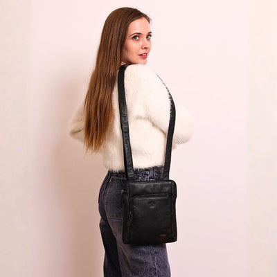 Genuine Leather Crossbody Bag | Soft Shoulder Handbag with Adjustable Strap and Multiple Compartments | (Brown)