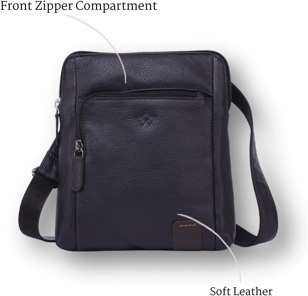 Genuine Leather Crossbody Bag | Soft Shoulder Handbag with Adjustable Strap and Multiple Compartments | (Brown)