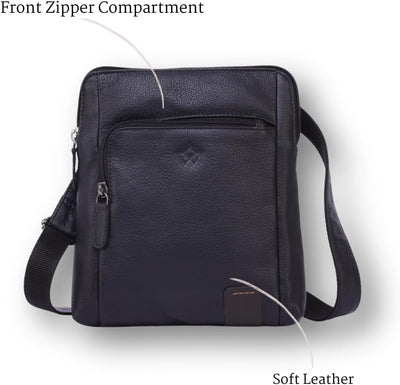Genuine Leather Crossbody Bag | Soft Shoulder Handbag with Adjustable Strap and Multiple Compartments | (Brown)
