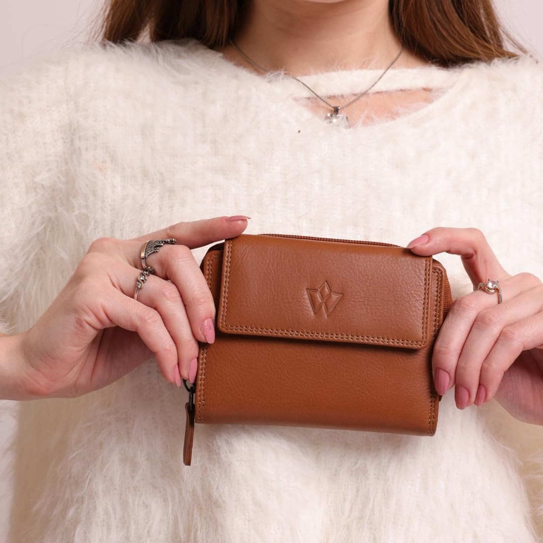 Genuine Leather Purses for Women, Real Leather RFID Protection Small Purse Wallet with Card and Zip Coin Pockets