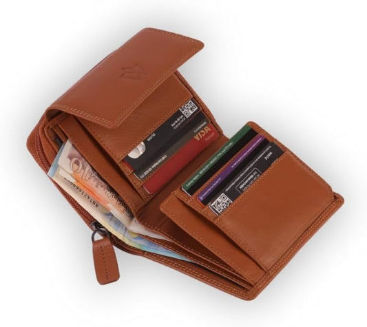 Genuine Leather Purses for Women, Real Leather RFID Protection Small Purse Wallet with Card and Zip Coin Pockets