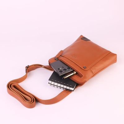 Genuine Leather Crossbody Bag | Soft Shoulder Handbag with Adjustable Strap and Multiple Compartments | (Brown)