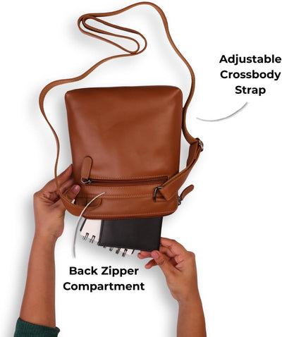 Genuine Leather Crossbody Bag | Soft Shoulder Handbag with Adjustable Strap and Multiple Compartments | (Brown)