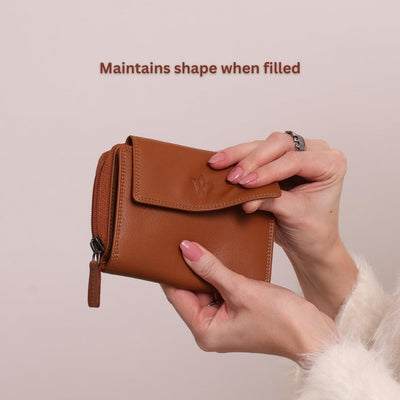 Genuine Leather Purses for Women, Real Leather RFID Protection Small Purse Wallet with Card and Zip Coin Pockets