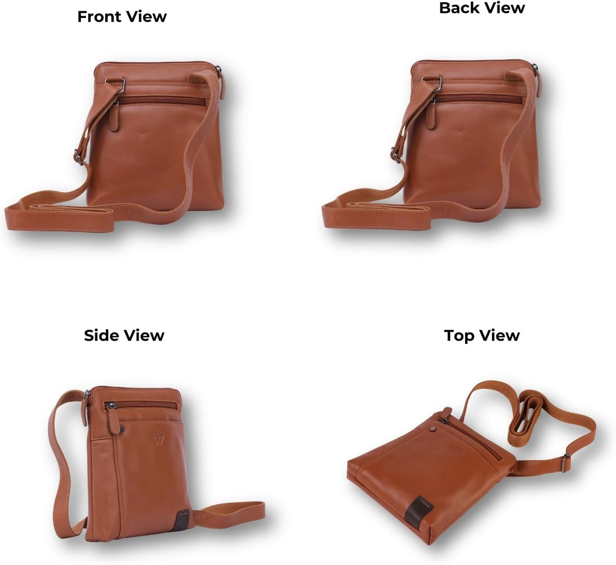 Genuine Leather Crossbody Bag | Soft Shoulder Handbag with Adjustable Strap and Multiple Compartments | (Brown)