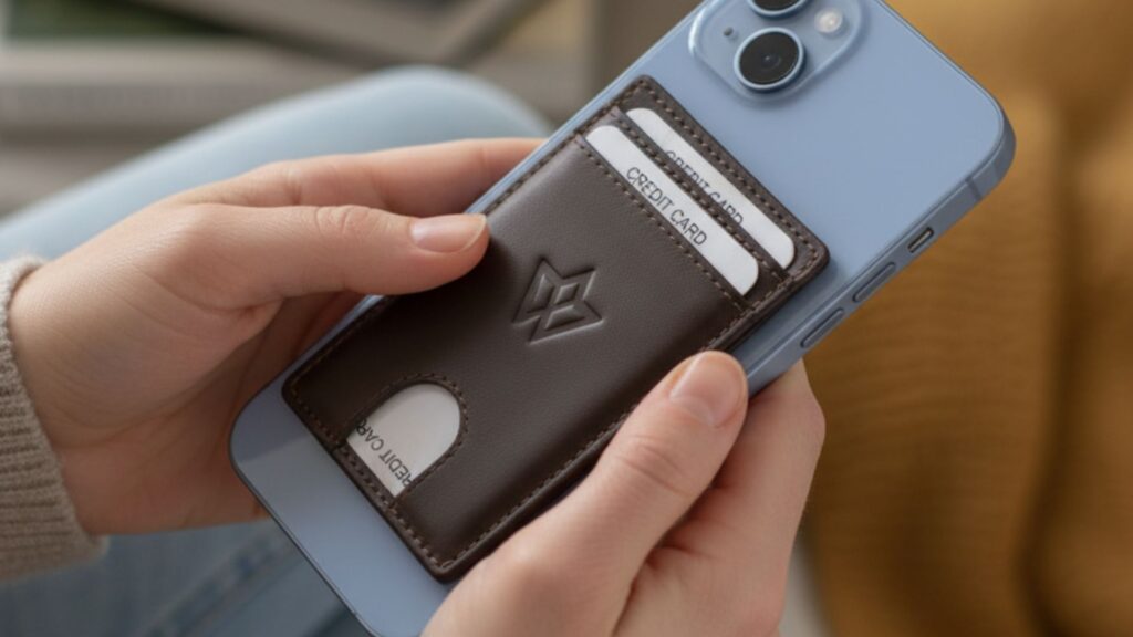 phone stick on leather card holder