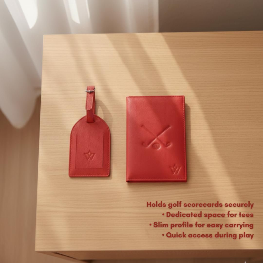Genuine Leather Golf Score Card and Tee Holder Gift Set (Red) - Image 7