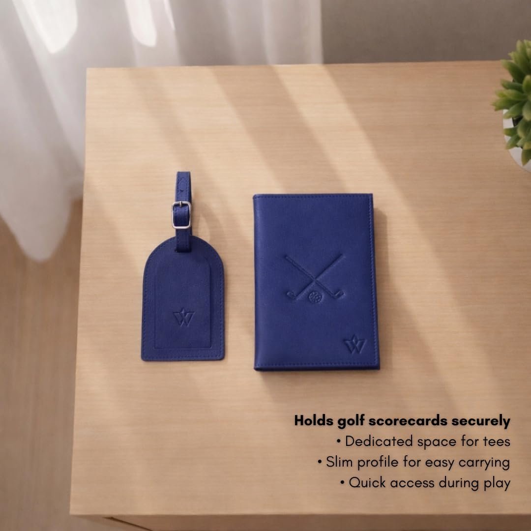 Genuine Leather Golf Score Card and Tee Holder Gift Set (Blue) - Image 5