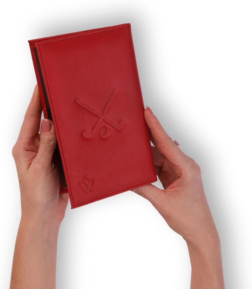 Genuine Leather Golf Score Card and Tee Holder Gift Set (Red) - Image 3