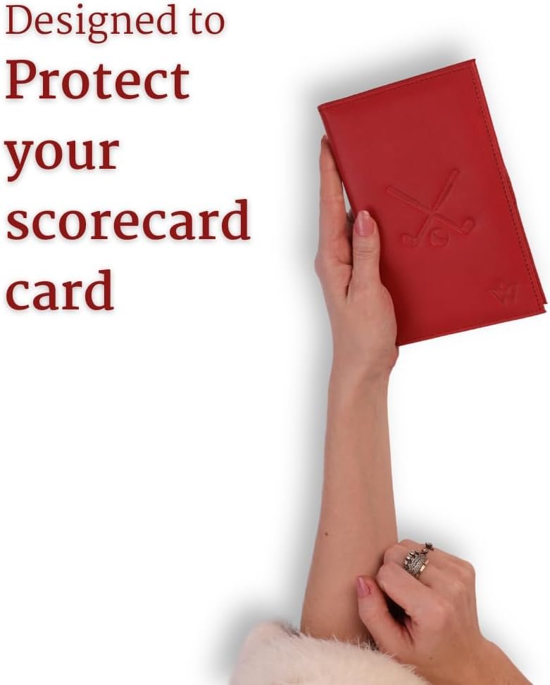 Genuine Leather Golf Score Card and Tee Holder Gift Set (Red) - Image 6