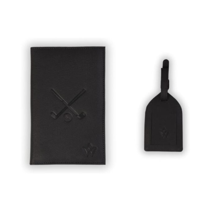 Genuine Leather Golf Score Card and Tee Holder Gift Set (Black)
