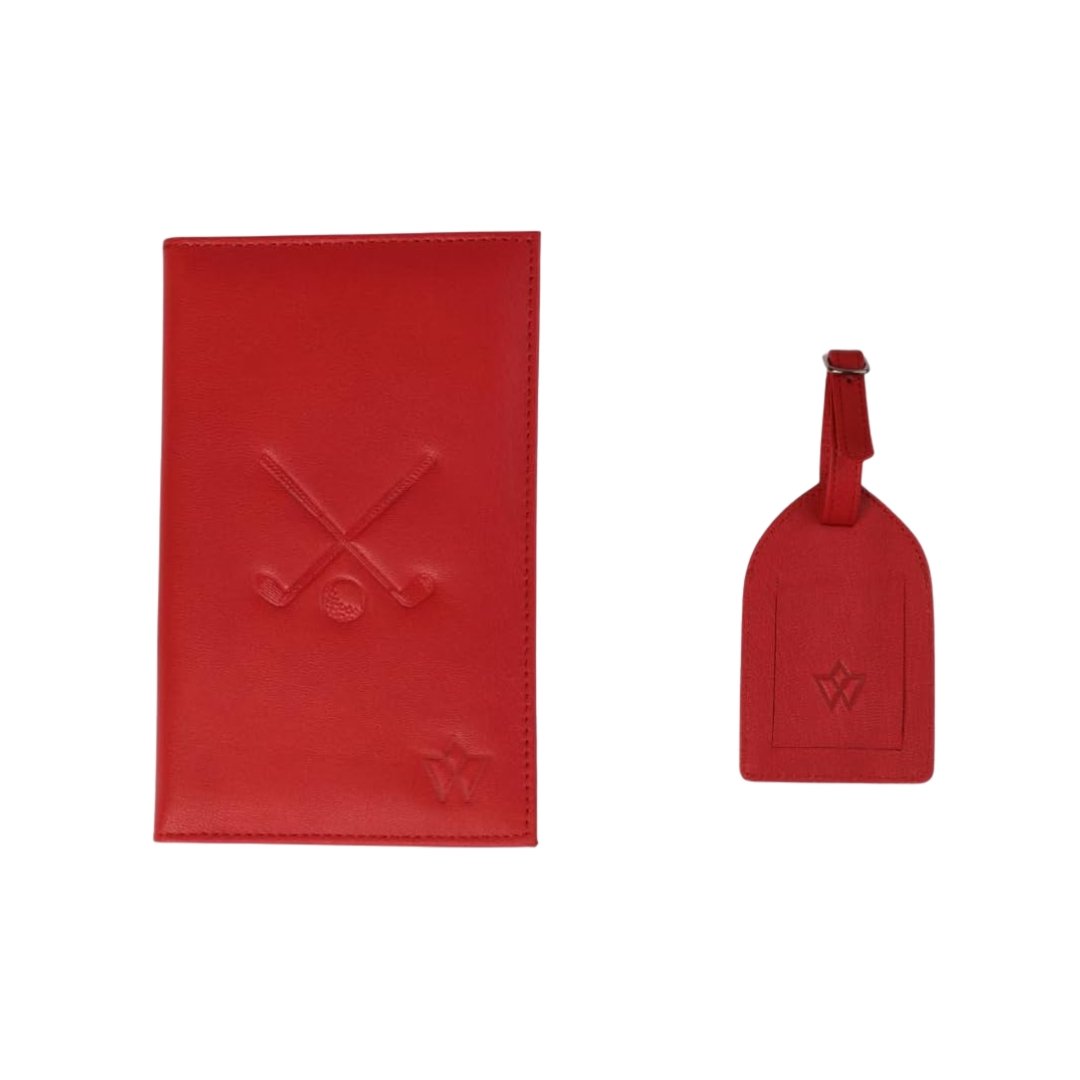 Genuine Leather Golf Score Card and Tee Holder Gift Set (Red)