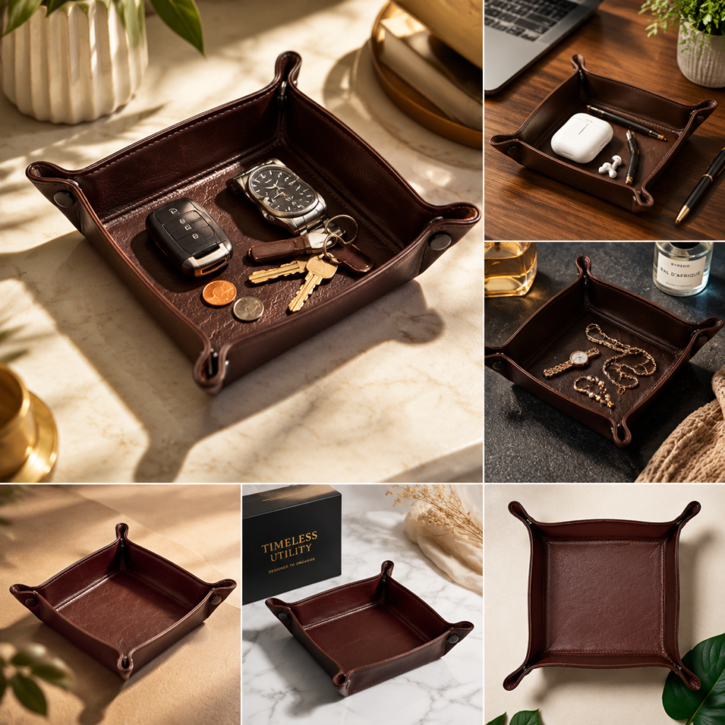 Leather valet tray
